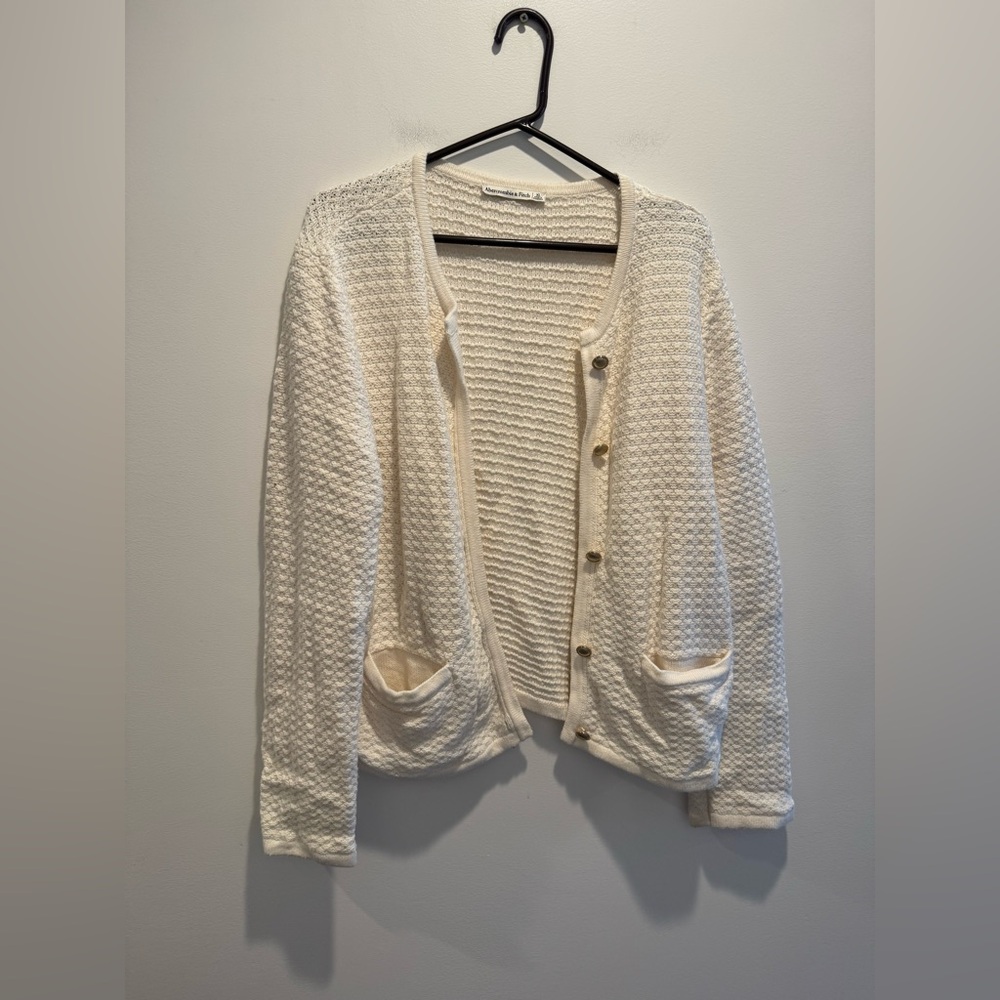 Abercrombie & Fitch Women's Cream Waffle Knit Cardigan XL